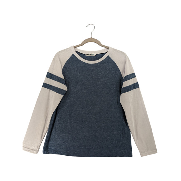 Dresswel Long Sleeve TShirt Small Blue White Raglan Colorblock Crew Neck Summer - Picture 8 of 8
